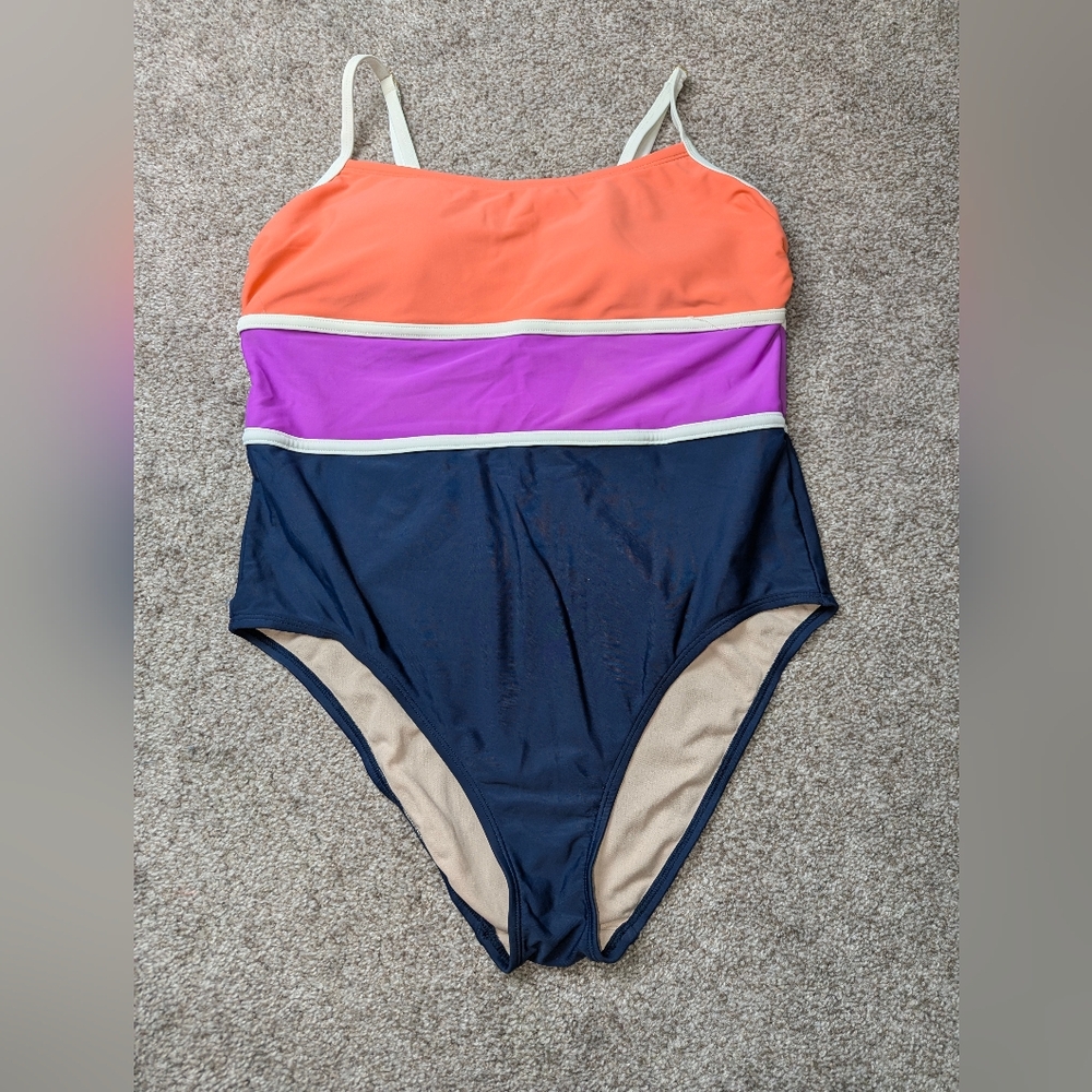Kona Sol Orange, Purple, and Navy One Piece Swimsuit